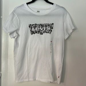 Levi's White Tee with Black Floral Logo